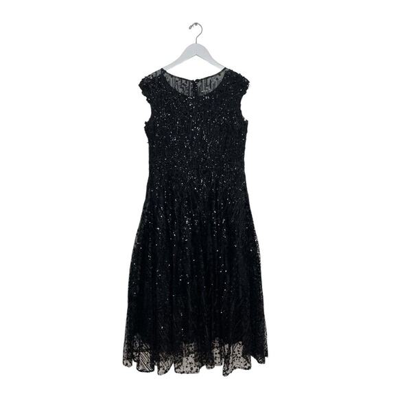 Mac Duggal A20398 Black Floral Embroidered Sequin Midi Dress Size 8 $498 - Picture 5 of 7